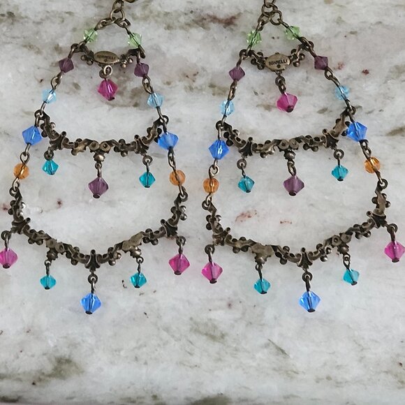 RARE VINTAGE SORRELLI FLOWER FLORAL CRYSTAL DROP DANGLE CHANDELIER EARRINGS - Picture 13 of 13